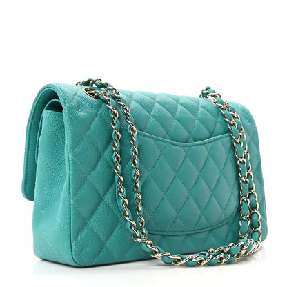 Chanel Caviar Quilted Medium Double Flap Turquoise 3 of 10
