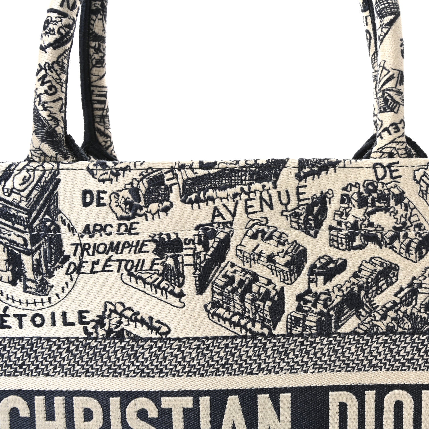 Christian Dior Canvas Embroidered Medium Plan De Paris Book Tote White Blue 8 of 10
