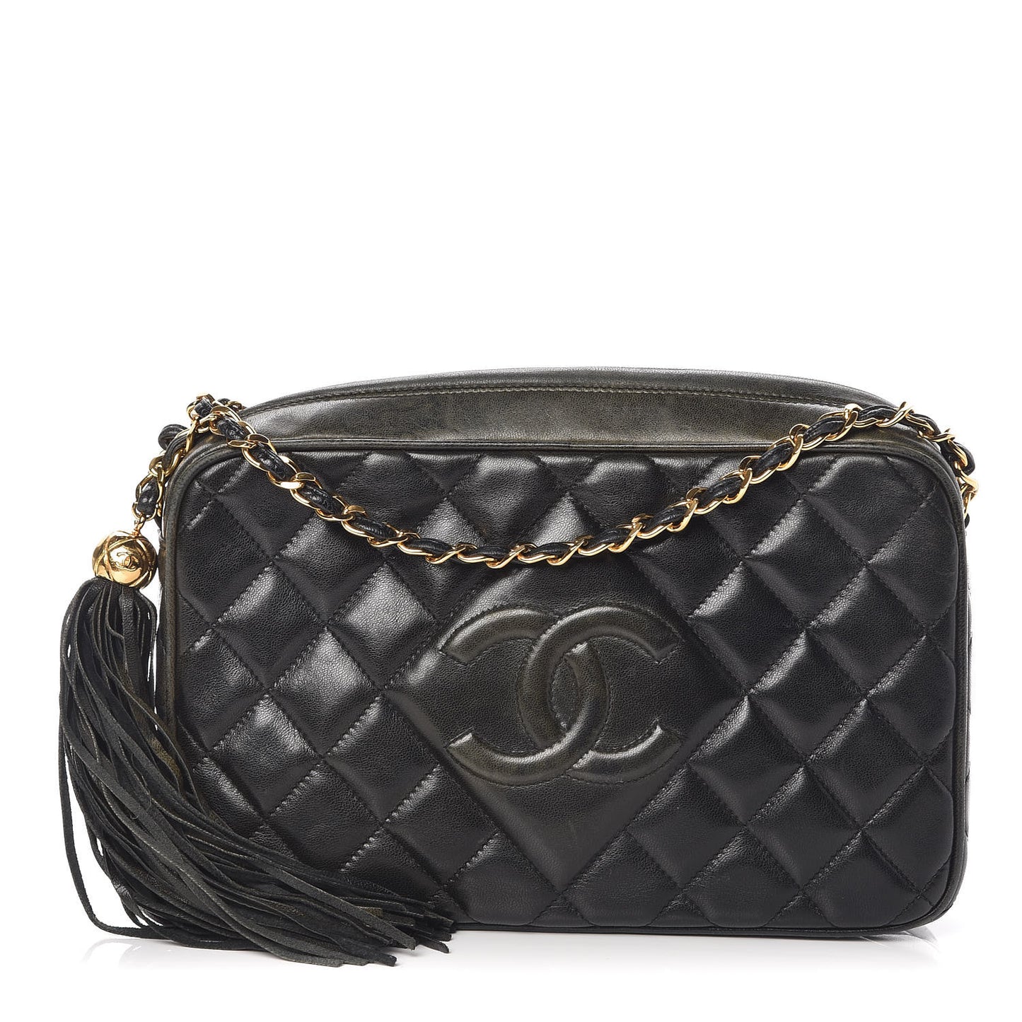 Lambskin Quilted CC Tassel Camera Case Black