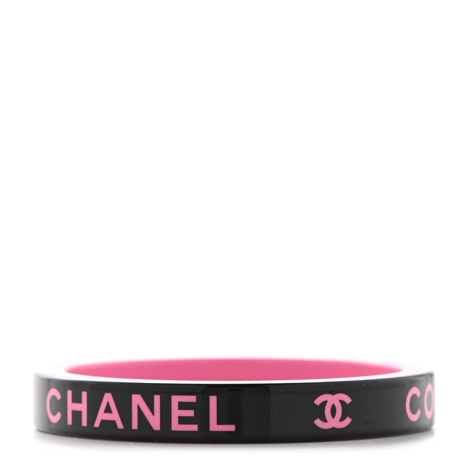 Chanel Resin Logo Bangle Bracelet Pink Black 1 of 4