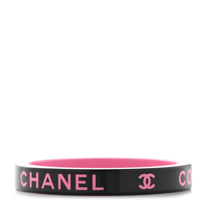 Chanel Resin Logo Bangle Bracelet Pink Black 1 of 4