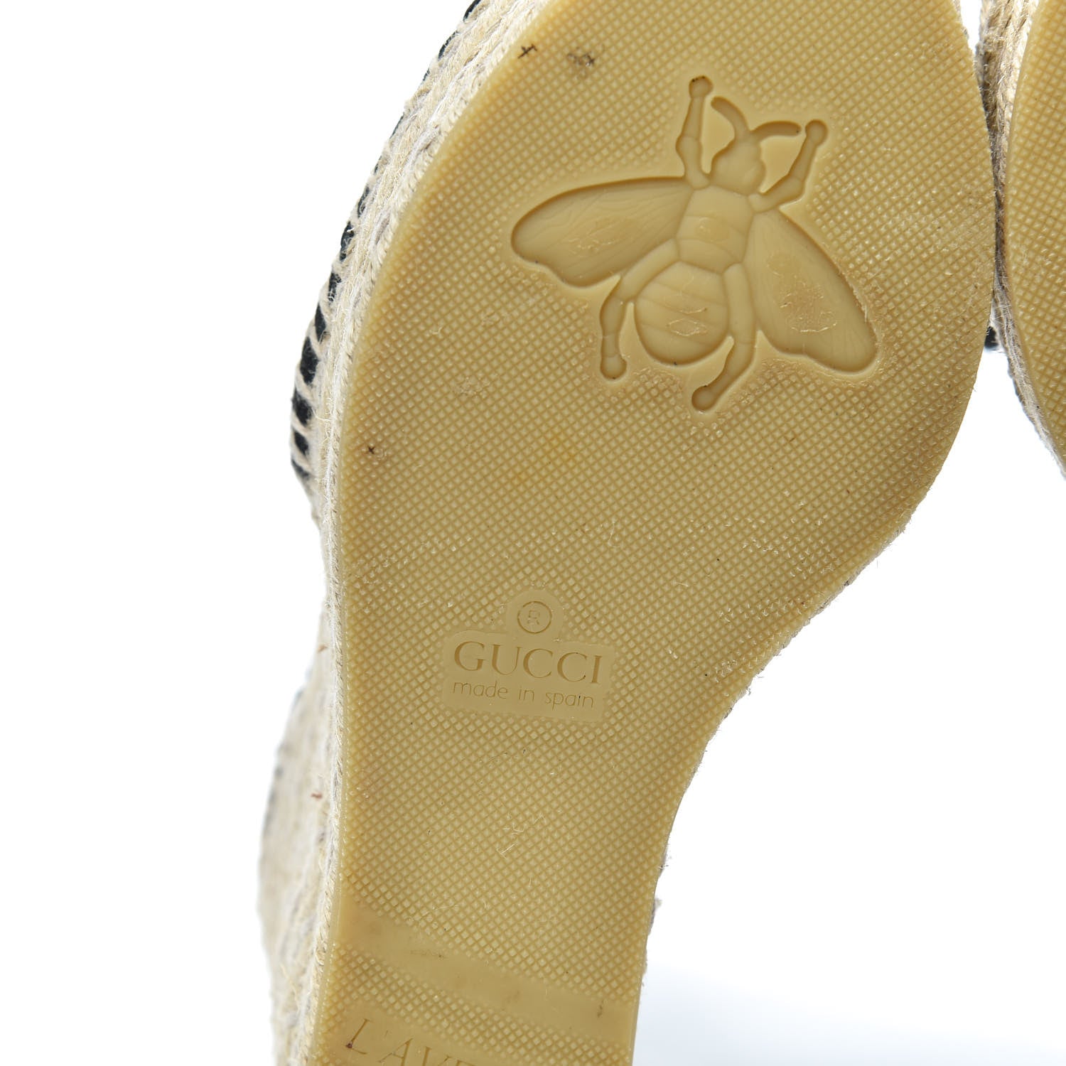 Gucci Cotton Crochet Pearly GG Ankle Wrap Platform Espadrille Wedges 35 Black 6 of 6