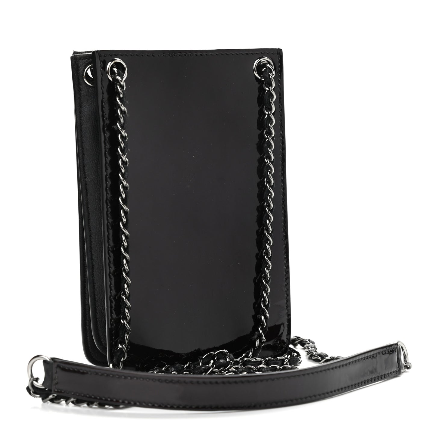 Patent CC Phone Holder Crossbody Black