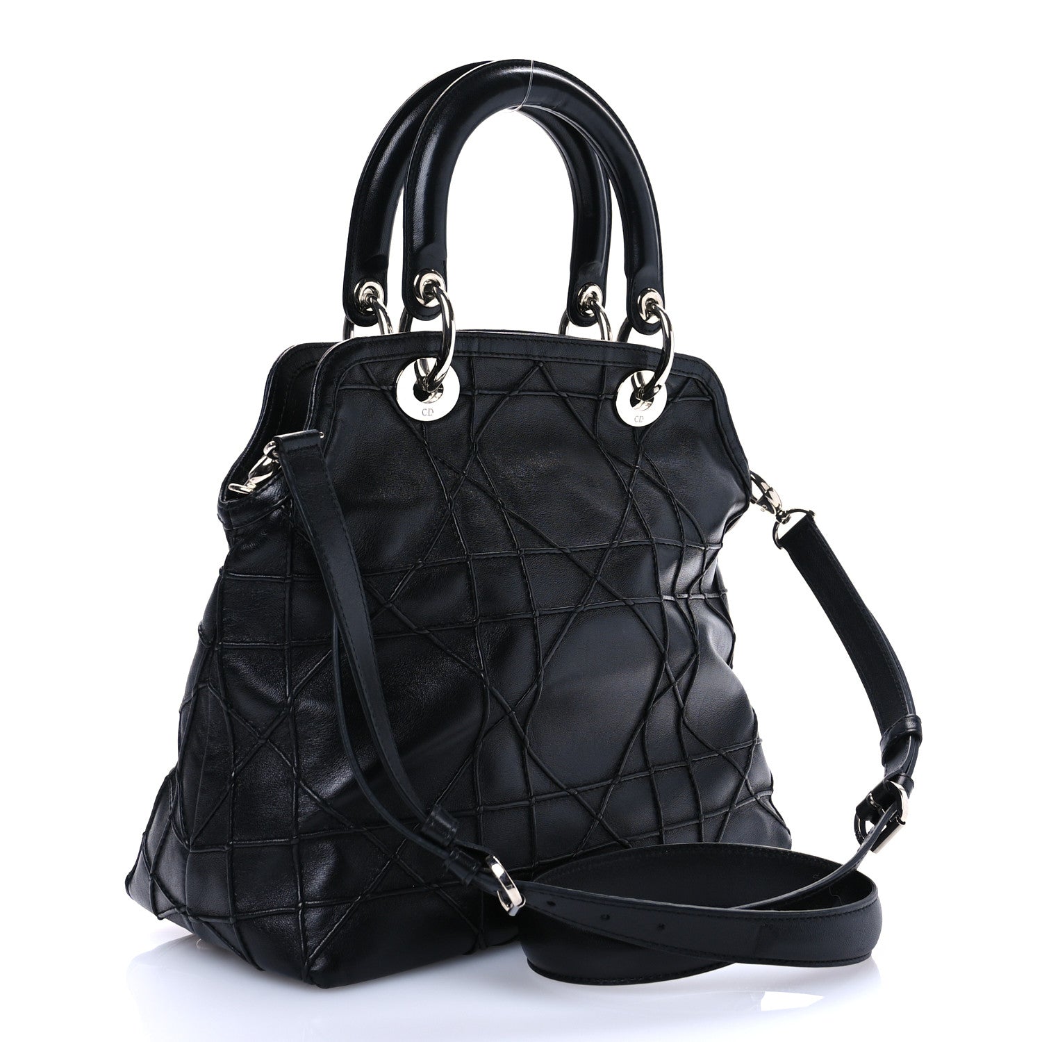 Christian Dior Lambskin Cannage Medium Granville Tote Black 3 of 10