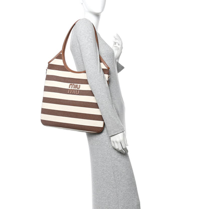 Miu Miu Canvas Calfskin Striped Ivy  Cacao Naturale 2 of 9