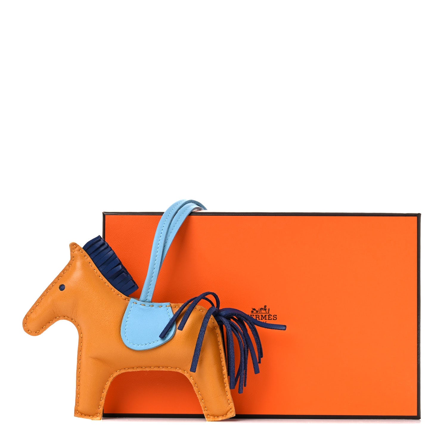 Hermes Milo Lambskin Grigri Rodeo Horse Bag Charm MM Naturel Bouton D'Or Celeste Bleu Saphir 6 of 6