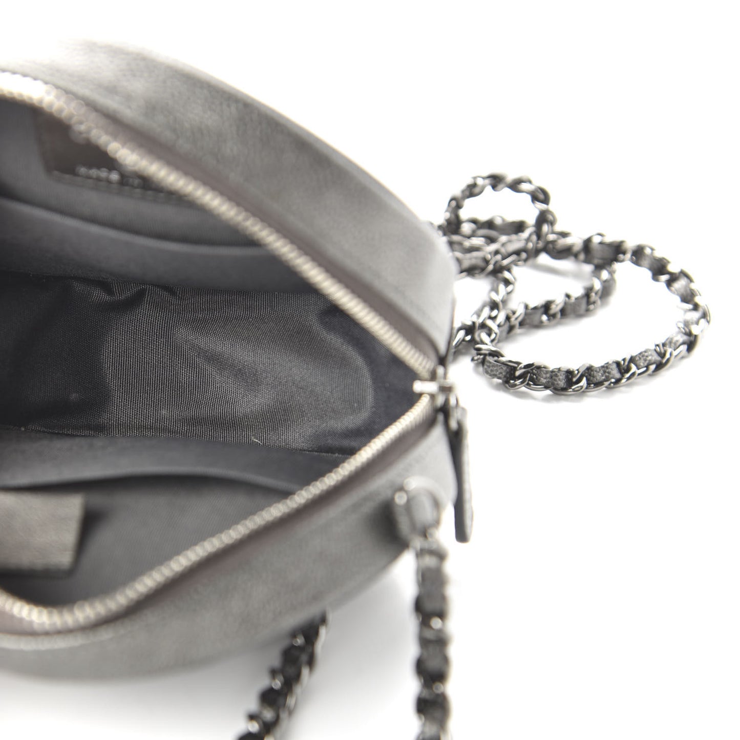 Metallic Caviar Quilted Round Filigree Crossbody Dark Silver