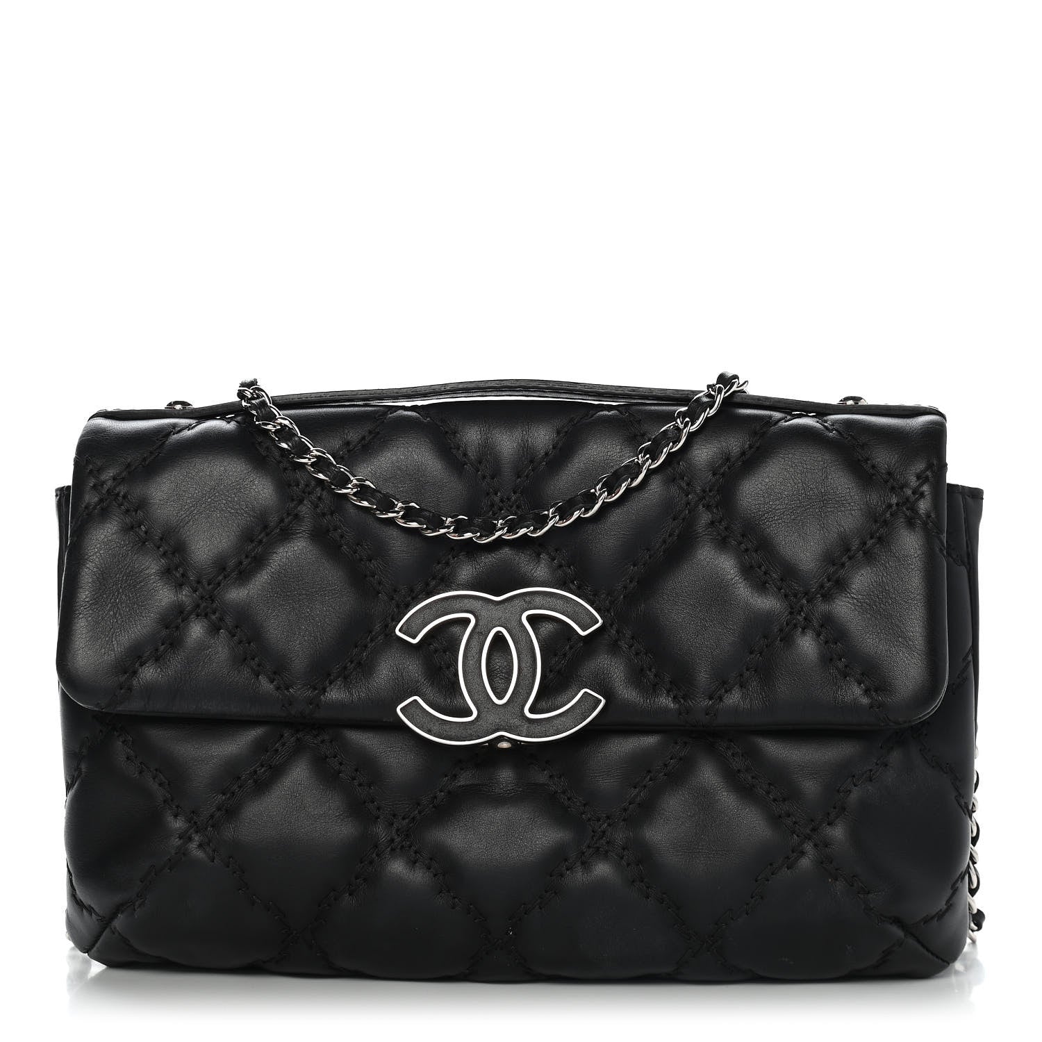 Chanel Calfskin Quilted Double Stitch Hamptons Clutch with Chain Black 1 of 8
