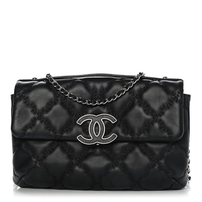 Chanel Calfskin Quilted Double Stitch Hamptons Clutch with Chain Black 1 of 8