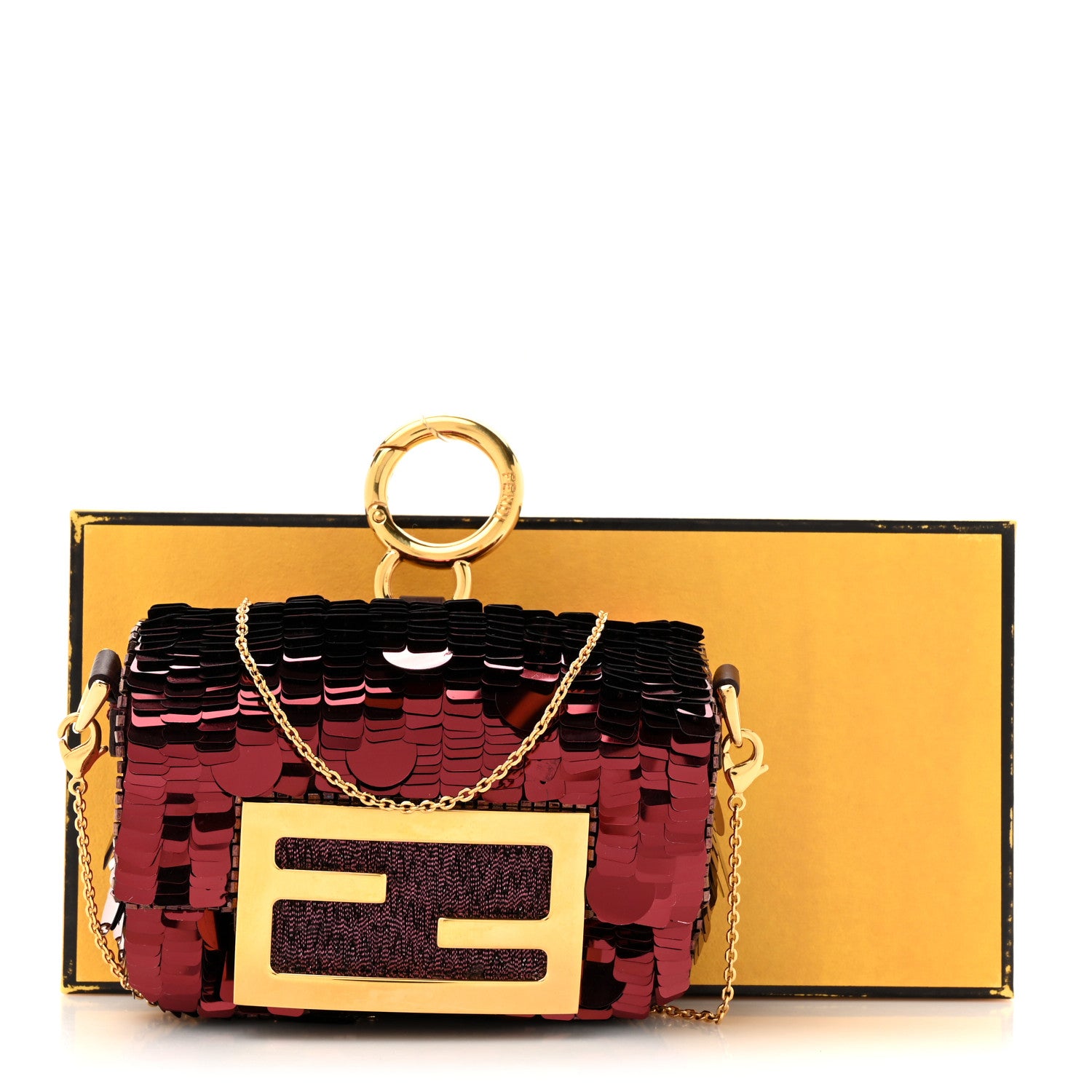 Fendi Sequin Paillettes Shiny Nappa Sex and the City Nano Maxi Buckle Baguette Charm Granata 11 of 11