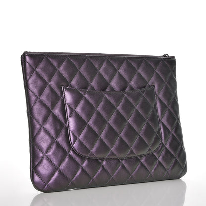 Chanel Metallic Lambskin Quilted Medium Cosmetic Case Purple 3 of 8