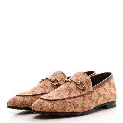 Gucci Canvas GG Monogram Horsebit Womens Jordaan Loafers 37 Beige Ruggine Rust 3 of 9