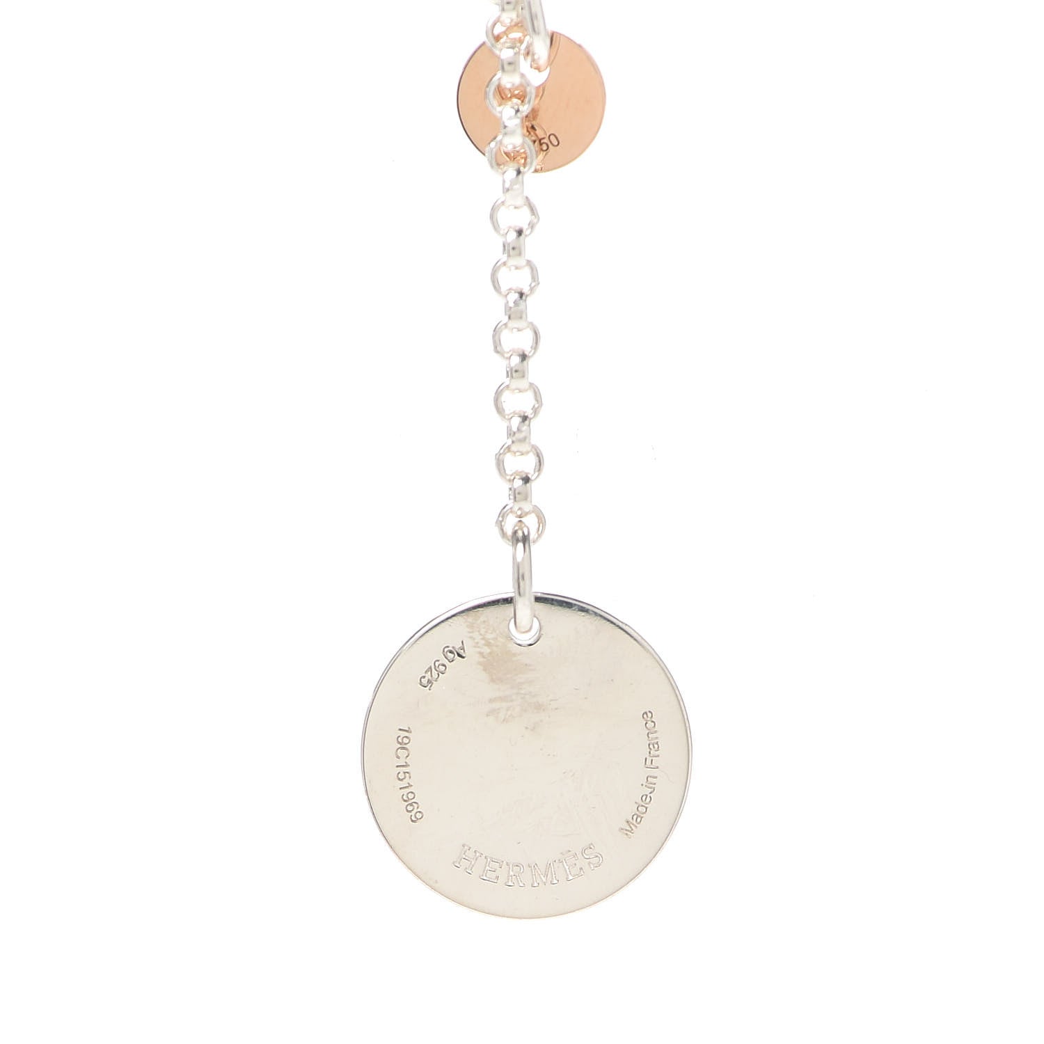 Hermes Sterling Silver 18K Rose Gold PM Ex-Libris Pendant Necklace 4 of 5