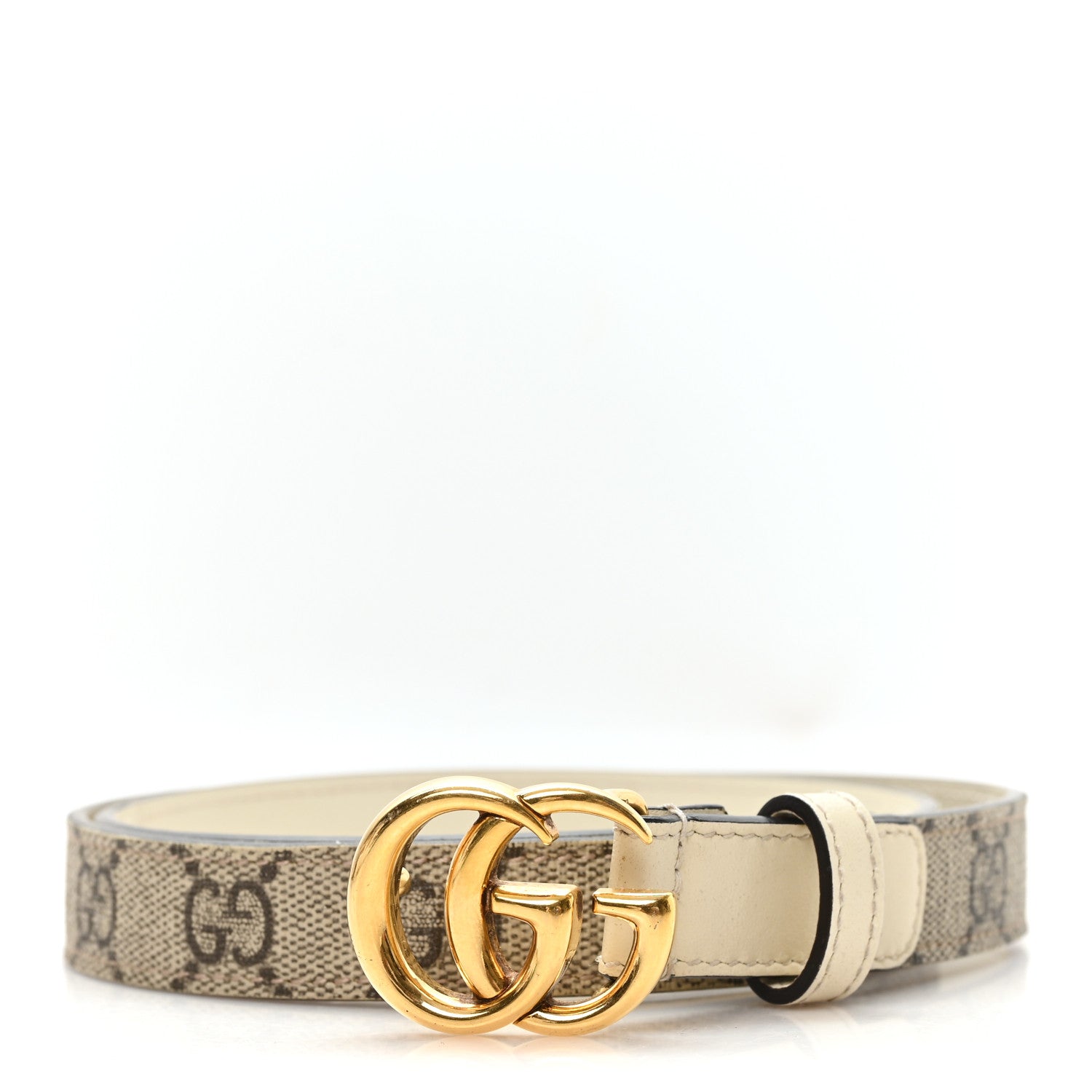 Gucci GG Supreme Monogram Matte Plutone Calfskin Double G 20mm Belt 75 30 Beige White New Acero 1 of 4