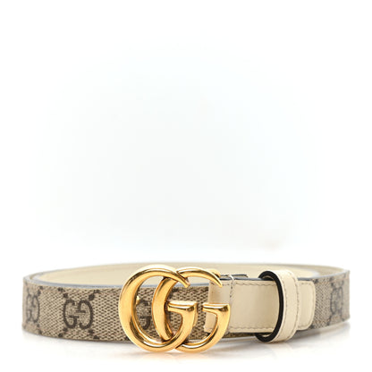 Gucci GG Supreme Monogram Matte Plutone Calfskin Double G 20mm Belt 75 30 Beige White New Acero 1 of 4