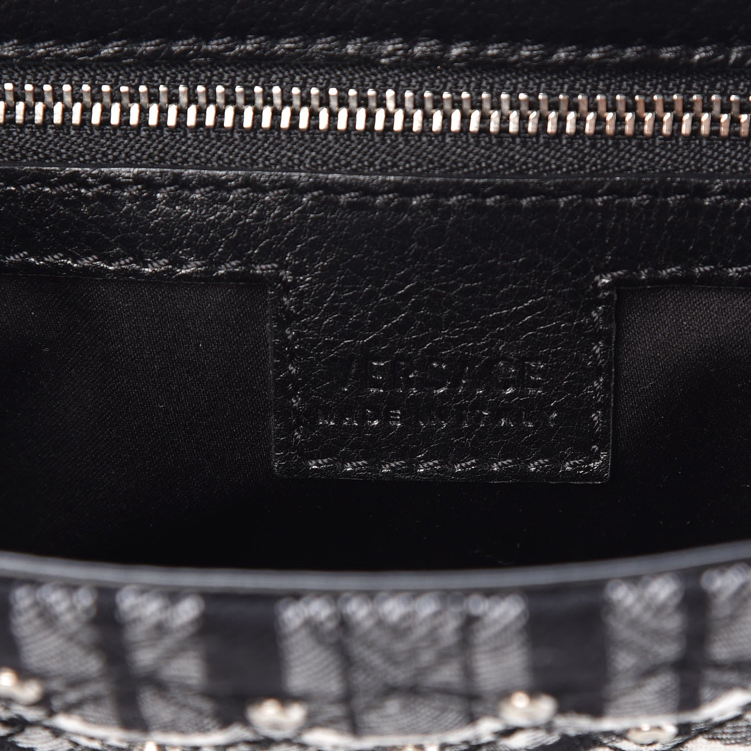Versace Calfskin Plaid Quilted Studded Shoulder Bag Black 6 of 7