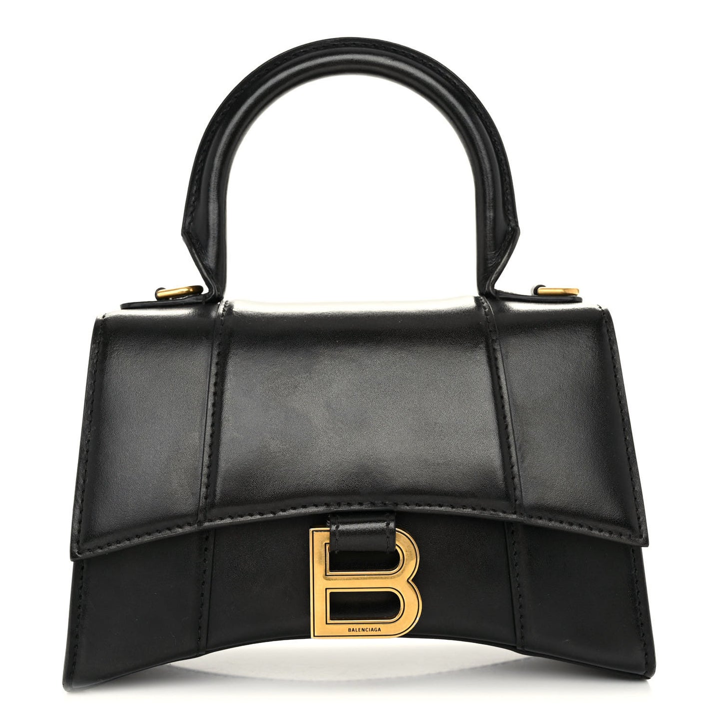 Shiny Box Calfskin Hourglass Top Handle Bag XS Black