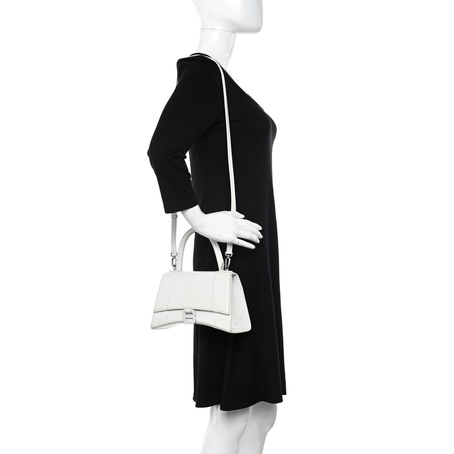 Shiny Box Calfskin Tonal B Small Hourglass Top Handle Bag White