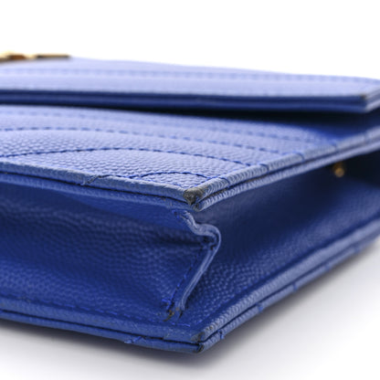 Saint Laurent Grain De Poudre Matelasse Chevron Monogram Envelope Chain Wallet Blue Majorelle 11 of 12