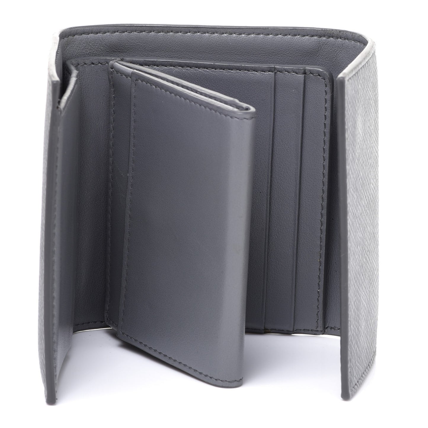Grained Calfskin Small Tri-Fold Wallet Grey