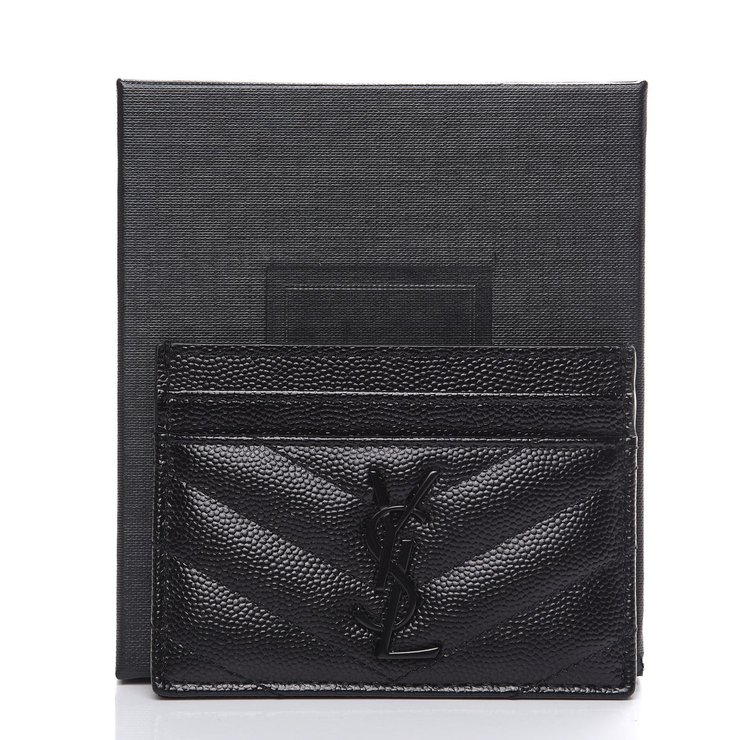 Grain De Poudre Matelasse Chevron Monogram Credit Card Case Black