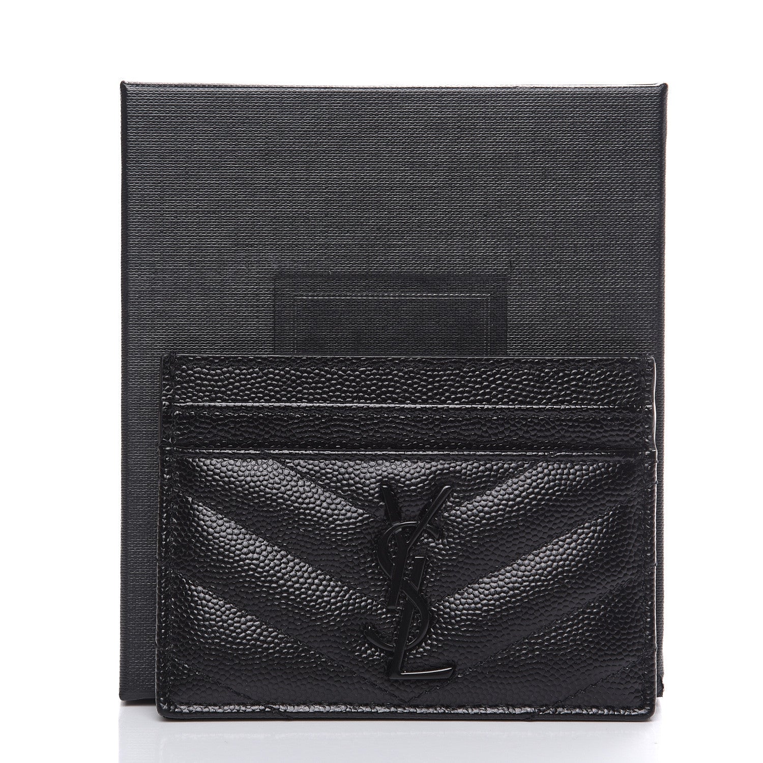 Saint Laurent Grain De Poudre Matelasse Chevron Monogram Credit Card Case Black 8 of 8