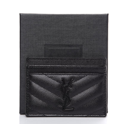 Saint Laurent Grain De Poudre Matelasse Chevron Monogram Credit Card Case Black 8 of 8