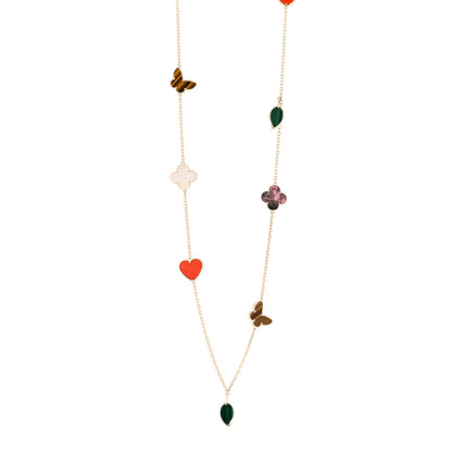 Van Cleef & Arpels 18K Yellow Gold Mother of Pearl Malachite Carnelian Tiger Eye 12 Motif Lucky Alhambra Necklace 1 of 4
