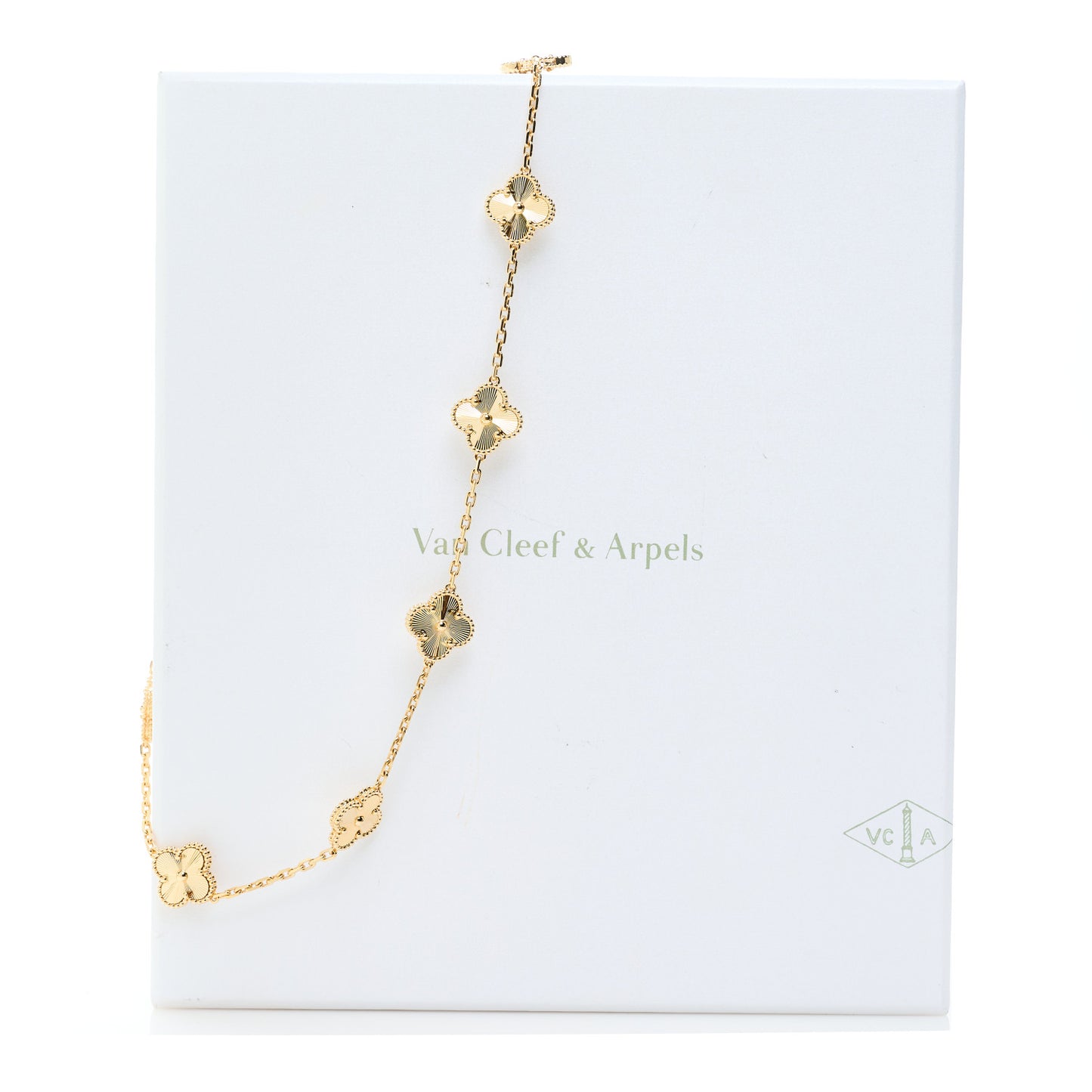 18K Yellow Gold 10 Motifs Guilloche Vintage Alhambra Necklace