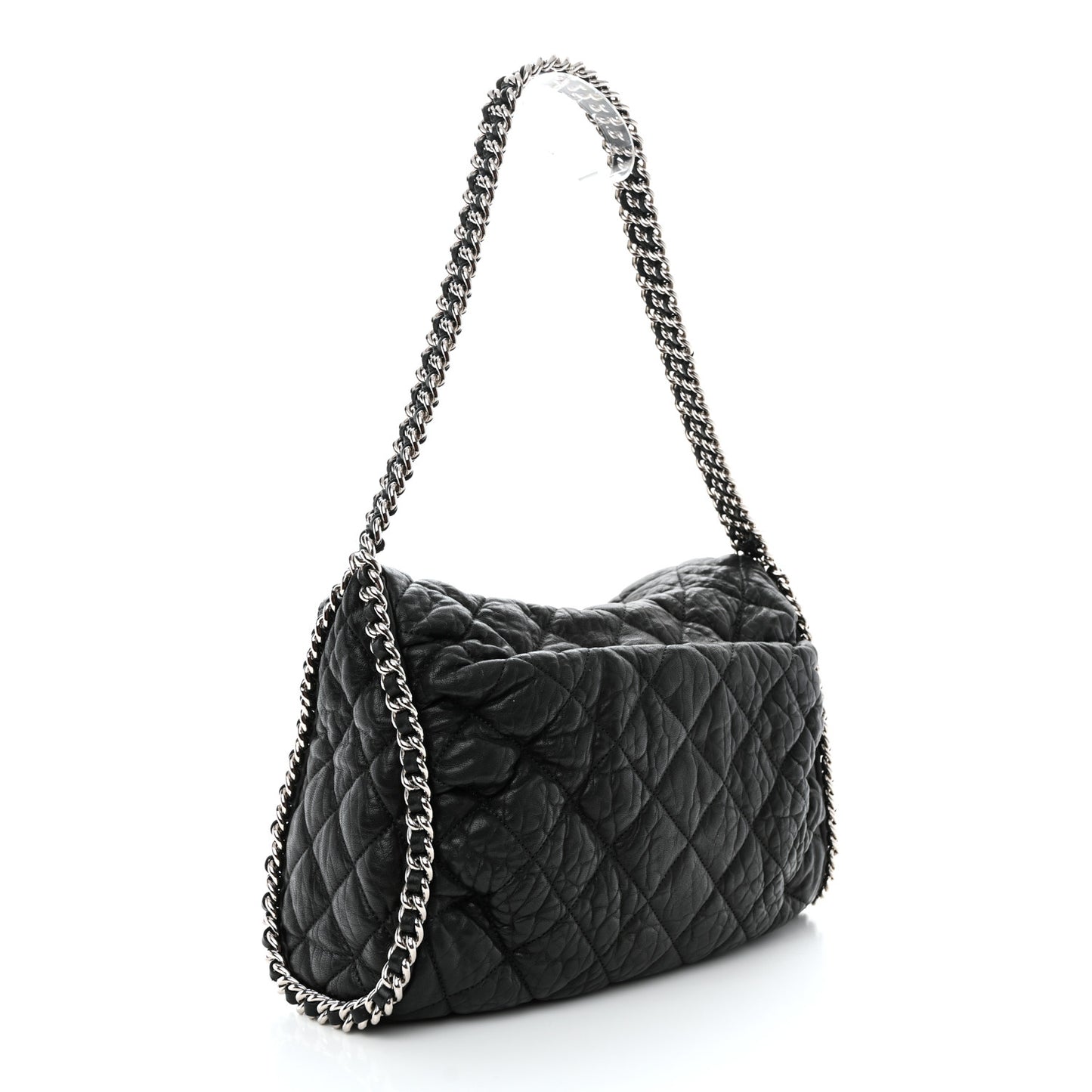 Washed Lambskin Chain Around Hobo Black