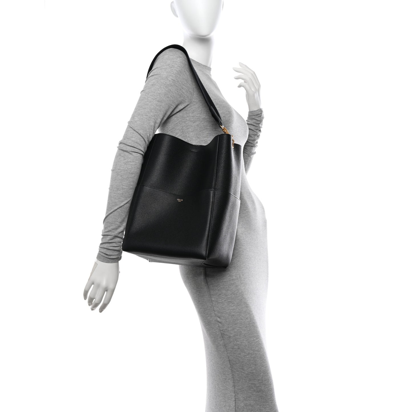 Soft Grained Calfskin Sangle Bucket Bag Black
