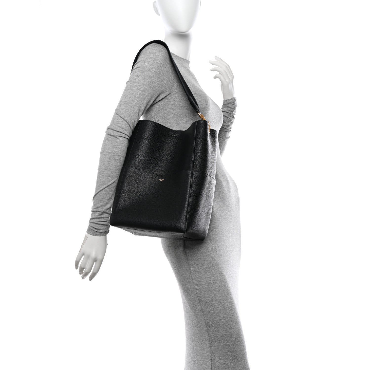 Celine Soft Grained Calfskin Sangle Bucket Bag Black 2 of 12