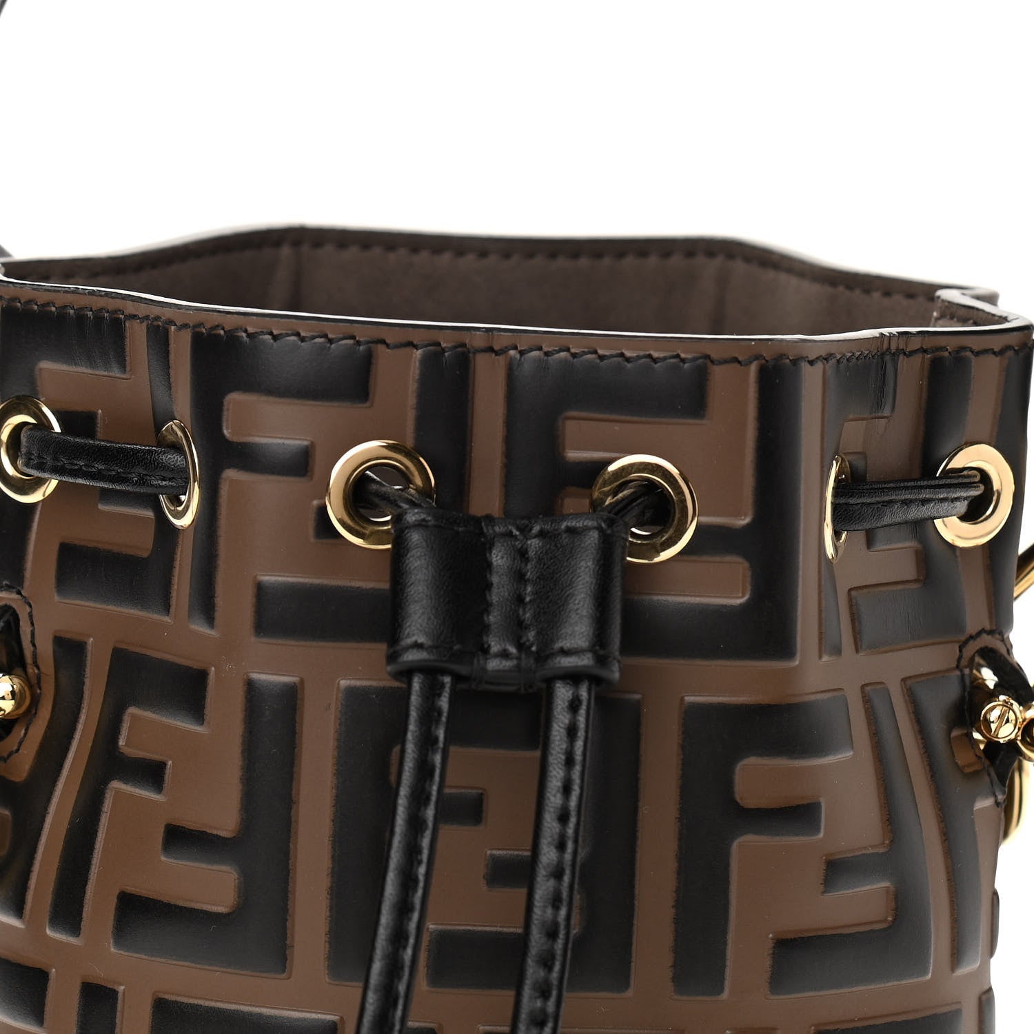 Fendi Vitello Liberty F is Fendi Bi-Color FF 1974 Embossed Mini Mon Tresor Bucket Bag Maya Black 8 of 11