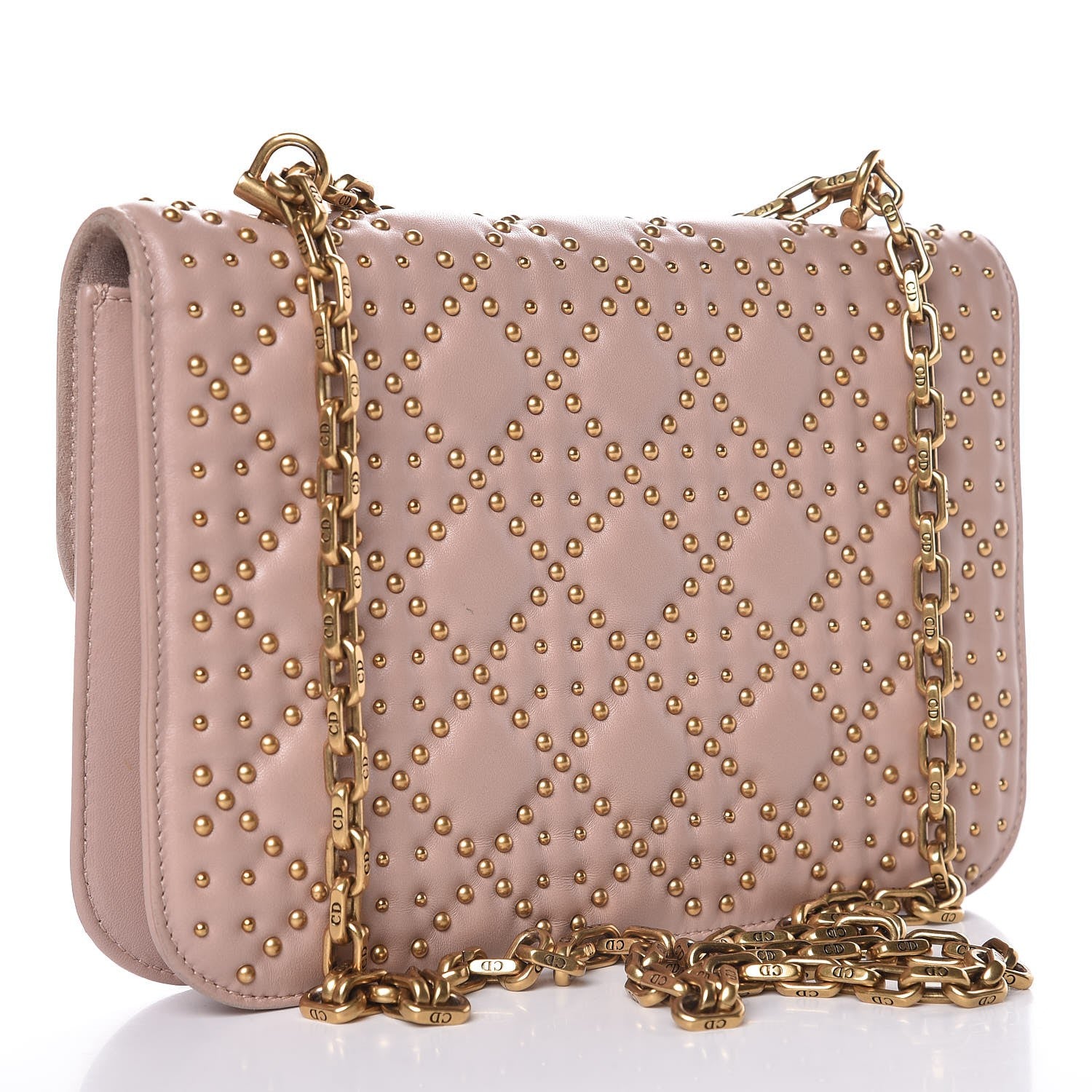 Christian Dior Lambskin Cannage Studded Large Dioraddict Flap Bag Nude 4 of 7