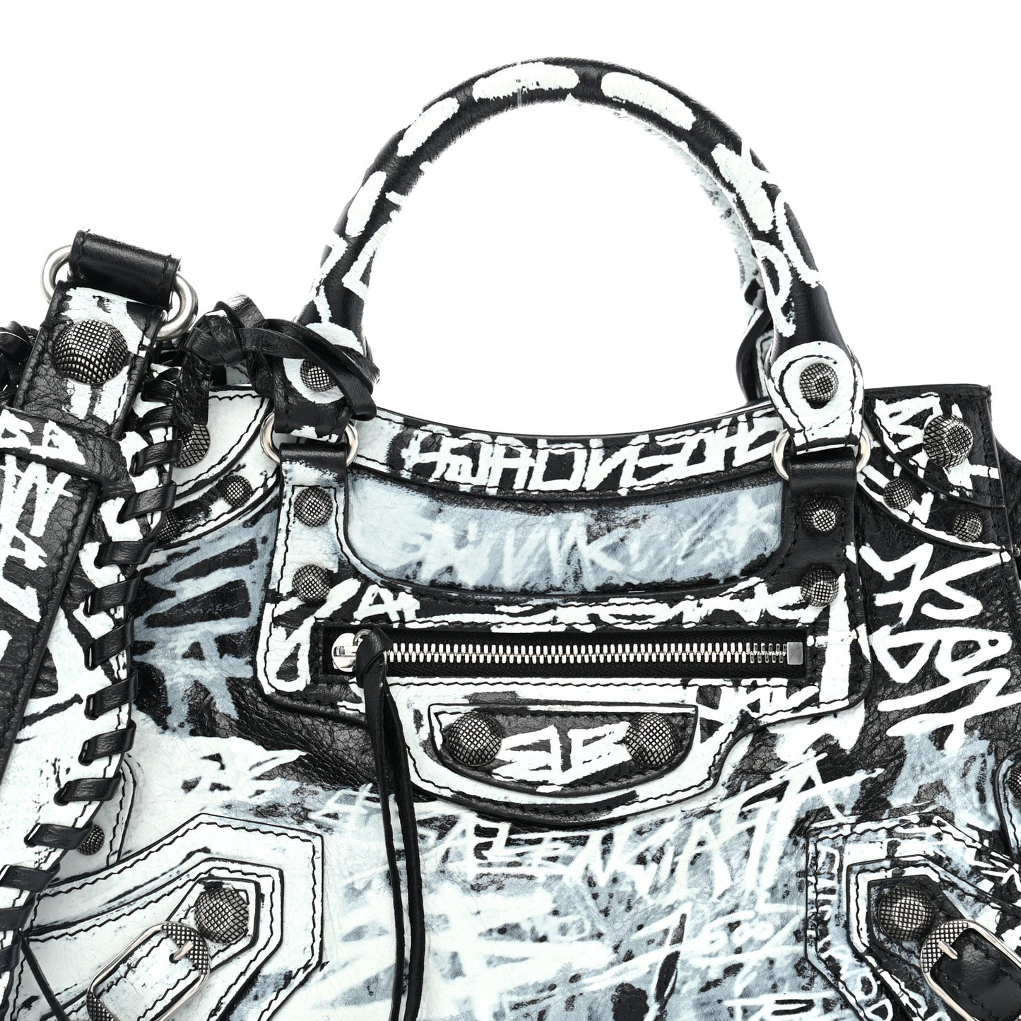 Agneau Arena Graffiti Neo Cagole City Handbag XS Black White