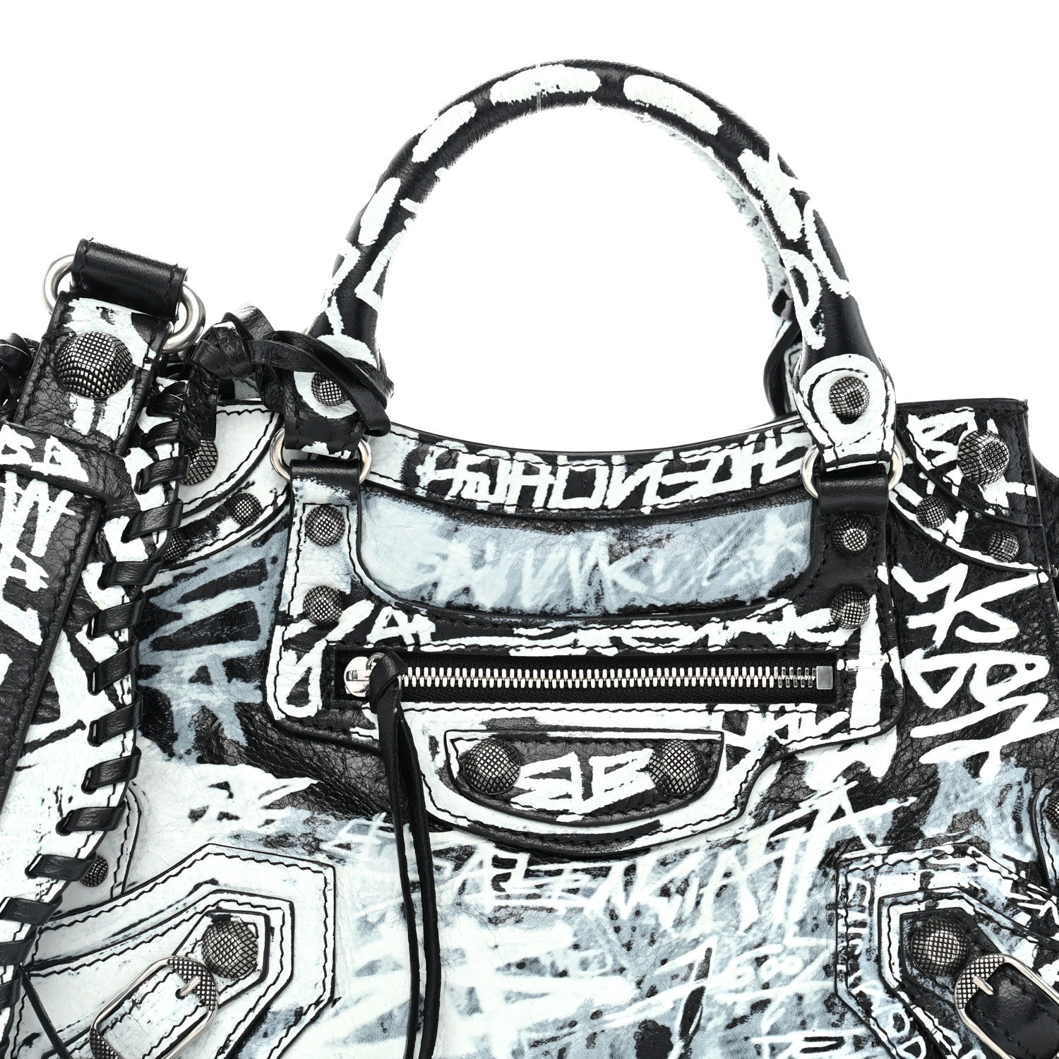 Balenciaga Agneau Arena Graffiti Neo Cagole City Handbag XS Black White 9 of 12