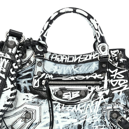 Balenciaga Agneau Arena Graffiti Neo Cagole City Handbag XS Black White 9 of 12
