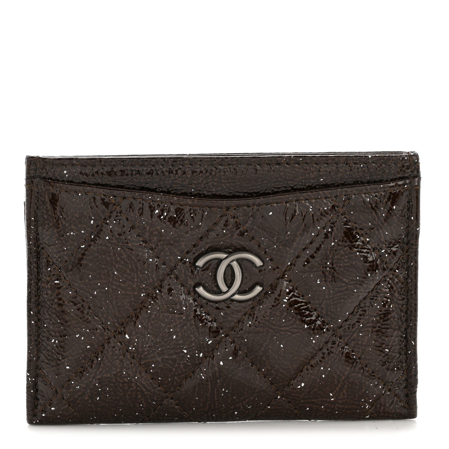 Chanel Distressed Patent Quilted Card Holder Dark Brown 1 of 9