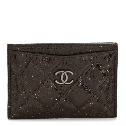 Chanel Distressed Patent Quilted Card Holder Dark Brown 1 of 9