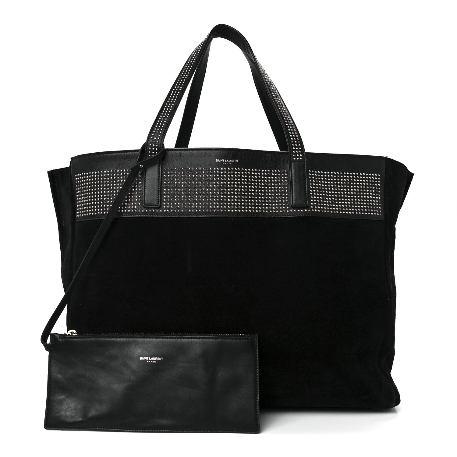 Saint Laurent Calfskin Suede Studded Reversible East West Shopping Tote Black 1 of 13