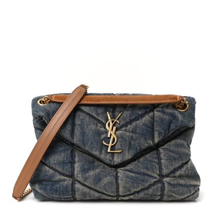 Saint Laurent Denim Quilted Small Loulou Puffer Monogram Chain Satchel Blue Cinnamon 1 of 10