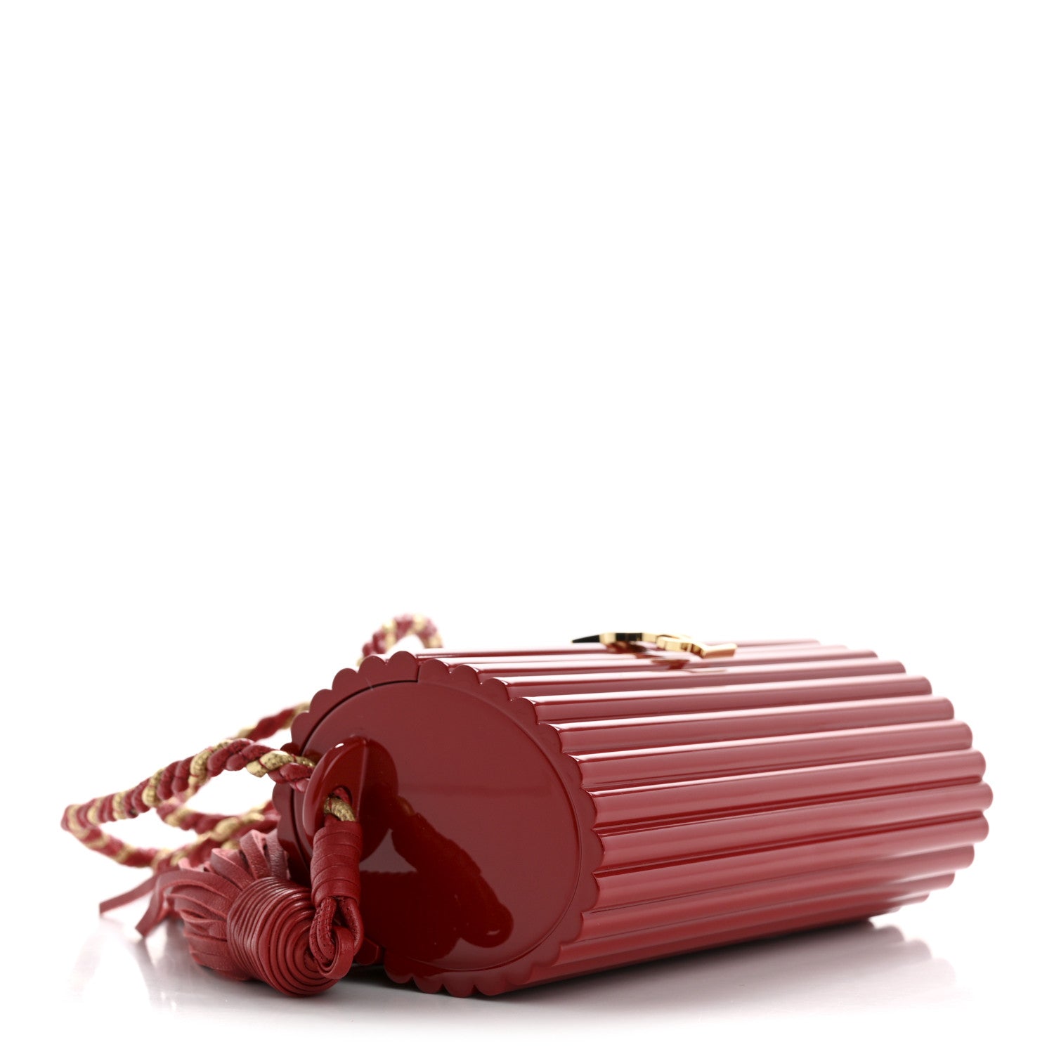 Saint Laurent Ribbed Plexiglass Lambskin Fringe Monogram Opium Box Bag Red 4 of 11