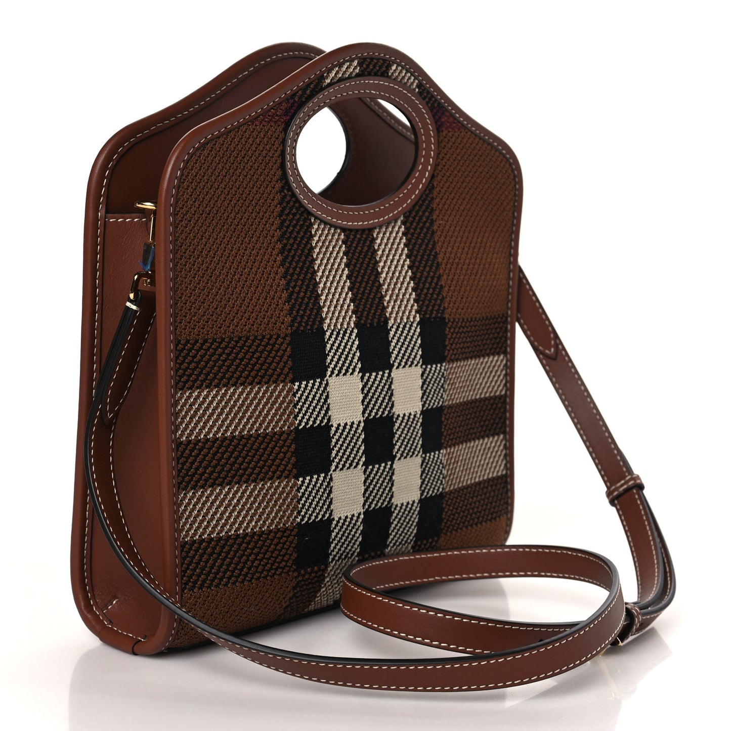 Smooth Calfskin Canvas Check Mini Pocket Bag Dark Birch Brown