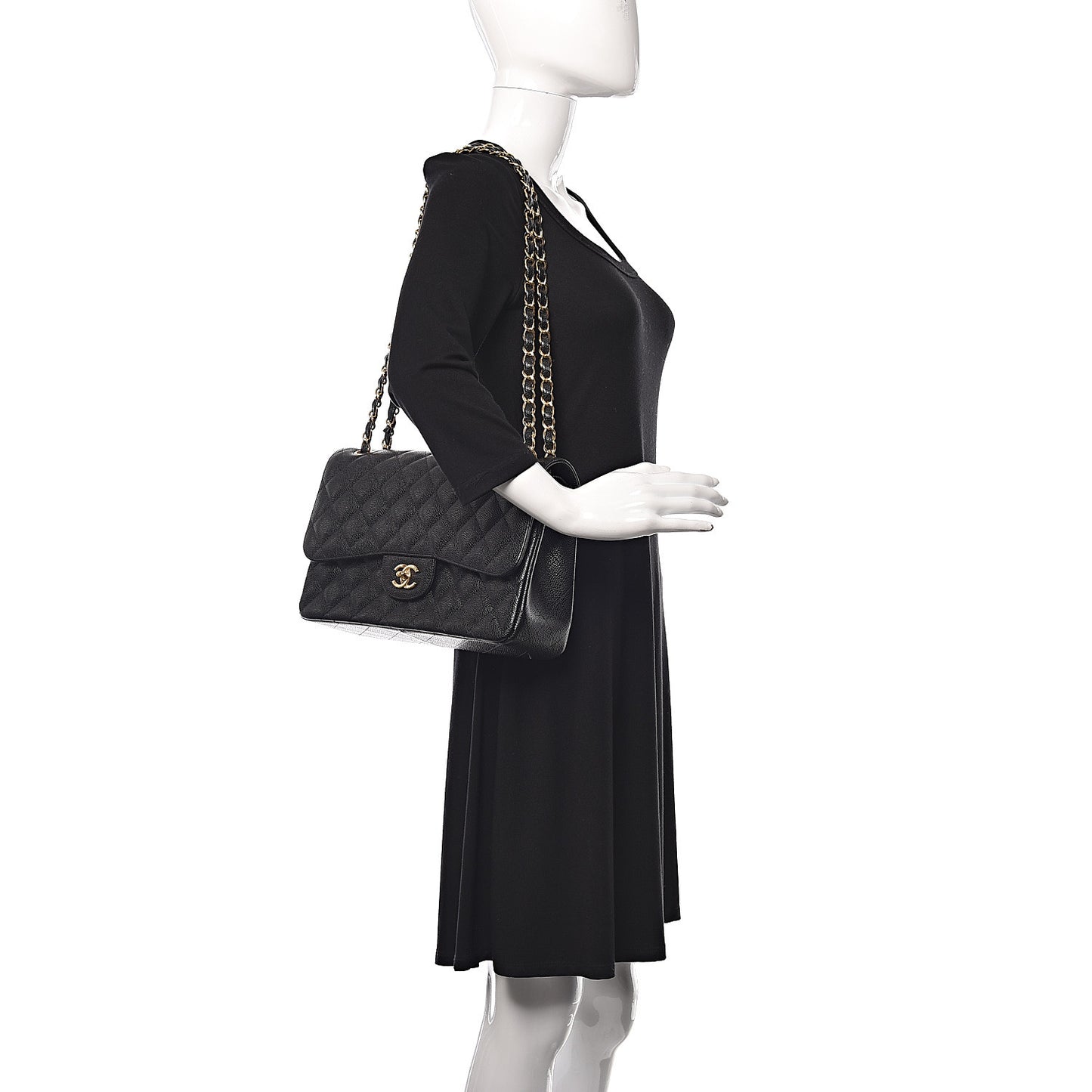 Caviar Quilted Jumbo Double Flap Black