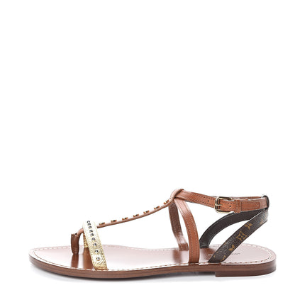 Louis Vuitton Monogram Wayside Flat Sandals 37 Gold 1 of 7