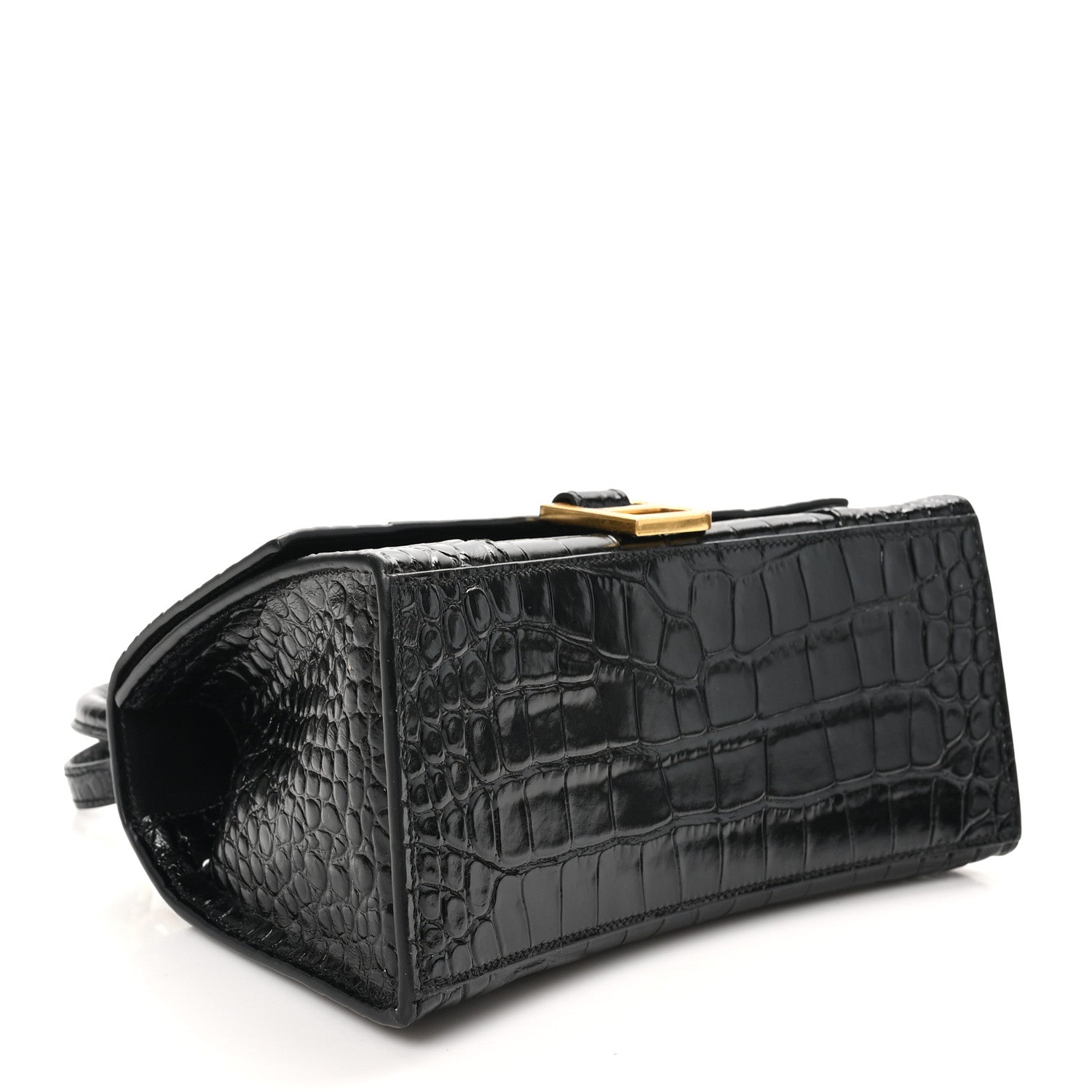 Balenciaga Shiny Calfskin Crocodile Embossed Small Hourglass Top Handle Bag Black 4 of 11