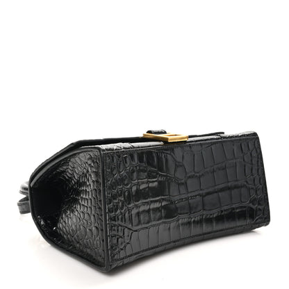 Balenciaga Shiny Calfskin Crocodile Embossed Small Hourglass Top Handle Bag Black 4 of 11