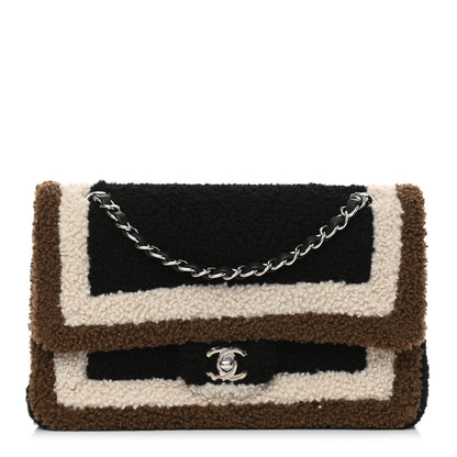 Chanel Lambskin Shearling Medium Double Flap Black Brown 1 of 9