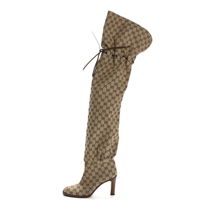 Gucci Monogram Over the Knee Boots 39.5 Beige Ebony 1 of 7