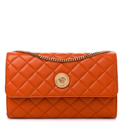 Versace Lambskin Quilted Medusa Wallet On Chain Crossbody Dark Orange 1 of 9